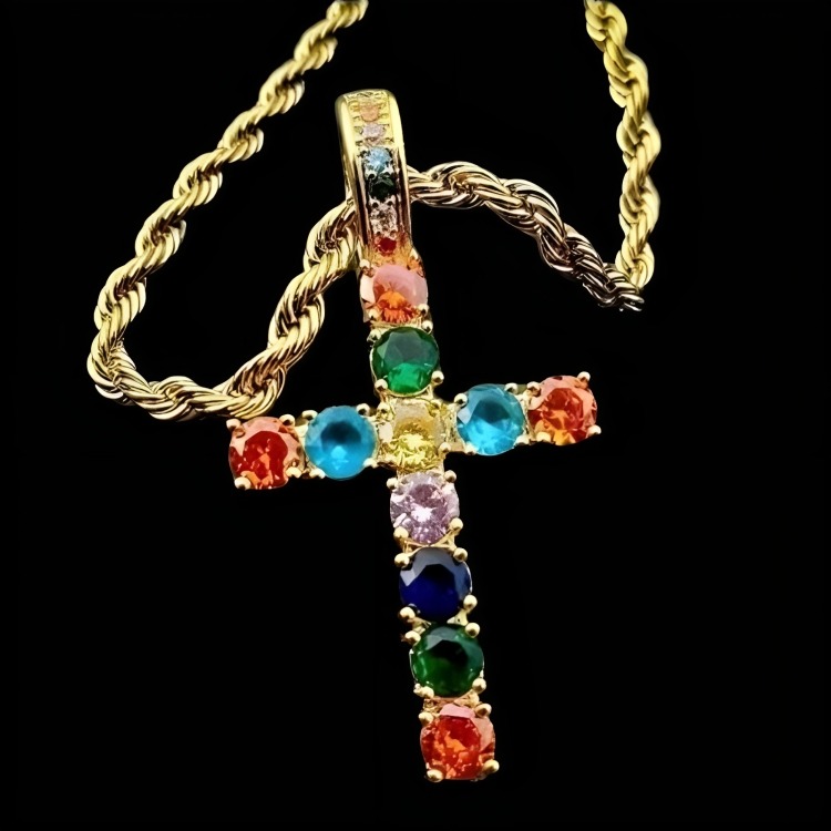 Helloice Colorful Diamonds Cross Pendant