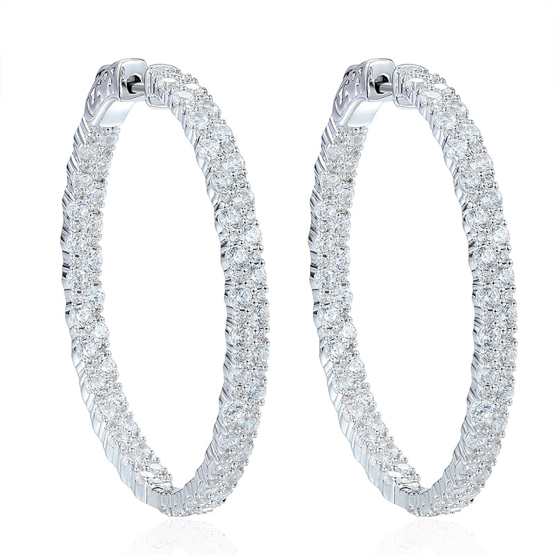 Helloice Round Cut Double Row Hoop Earrings