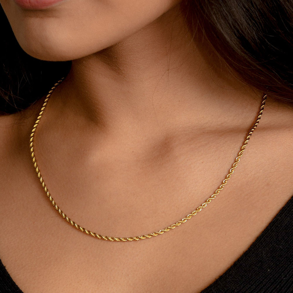 Helloice 3mm 18K Gold Finish Rope Chain for Women