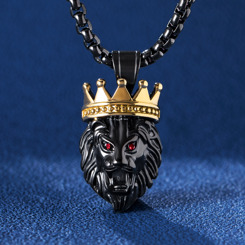 Helloice Crown King of Lion Pendant in Black Gold
