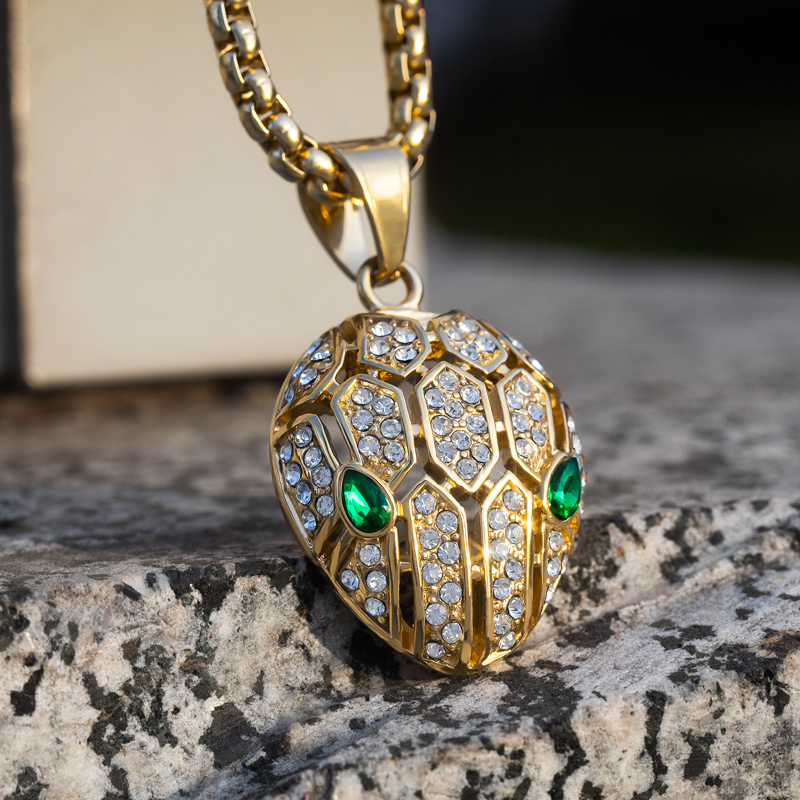 Helloice Iced Emerald Eyes Python Head Pendant