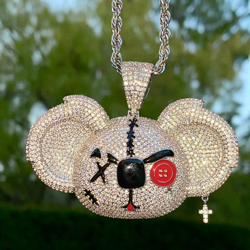 Helloice Iced 3D Koala Head Bad Boy Pendant in White Gold