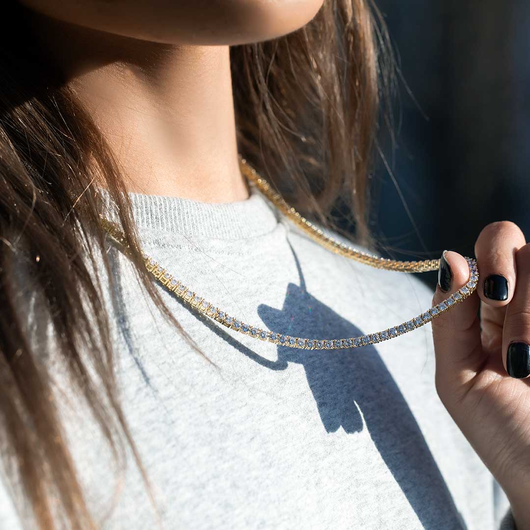 Helloice Women's 3mm Tennis Necklace in Gold