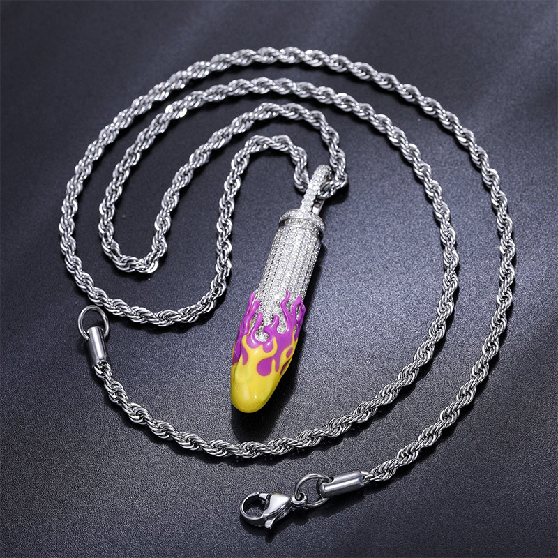 Helloice Iced Glowing Flame Bullet Pendant