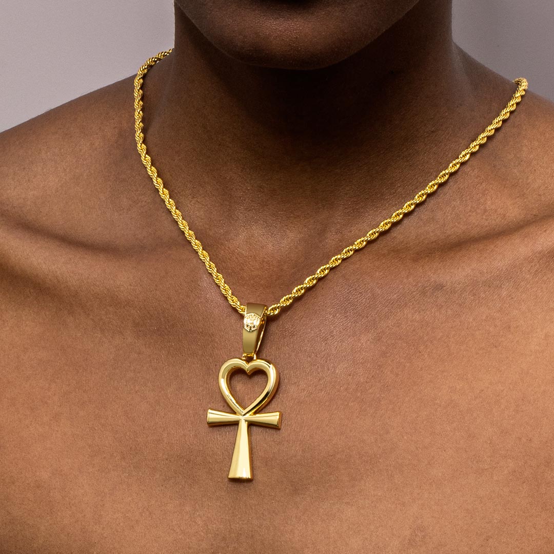 Helloice Women's Heart Shape Ankh Cross Pendant in Gold