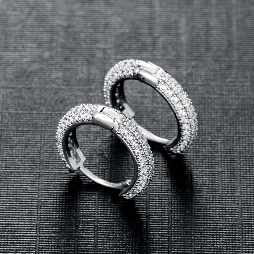 Helloice Women's Iced Circle Hoop Earrings in White Gold