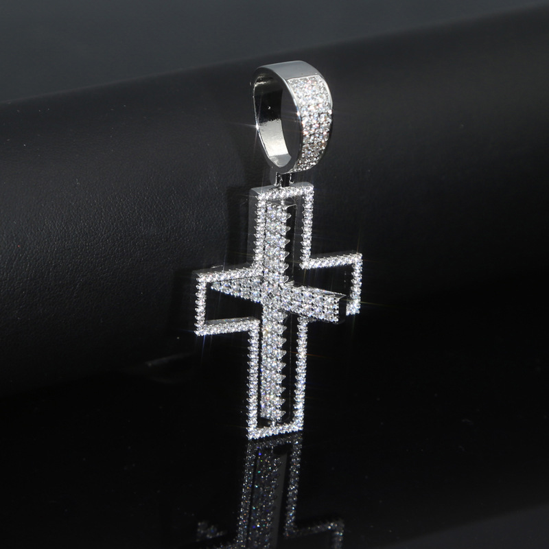 Helloice Iced Rotatable Cross Pendant in White Gold