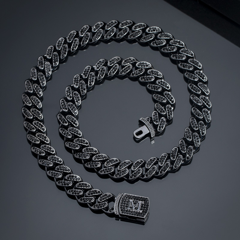 Helloice 12mm 20" Initial Letter Iced Miami Cuban Chain in Black Gold