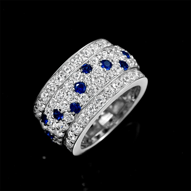 Helloice Sapphire-Speckled Round Cut Band in S925 Silver