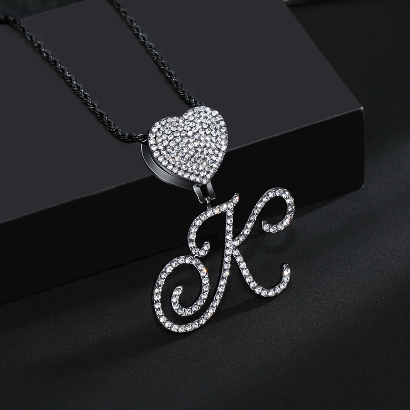 Helloice Iced Love Buckle Cursive Initial Letter Pendant in Black Gold