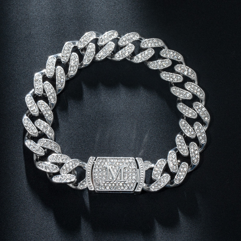 Helloice 12mm 8" Initial Letter Iced Miami Cuban Bracelet in White Gold