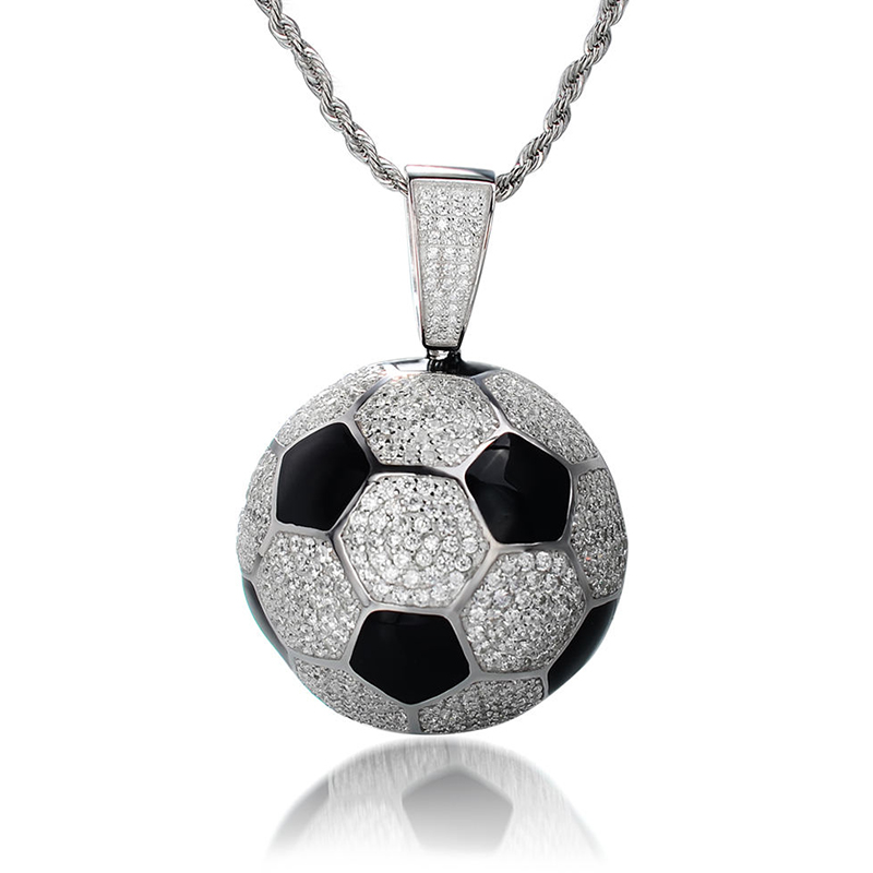 Helloice Iced 3D Soccer Ball Pendant in White Gold