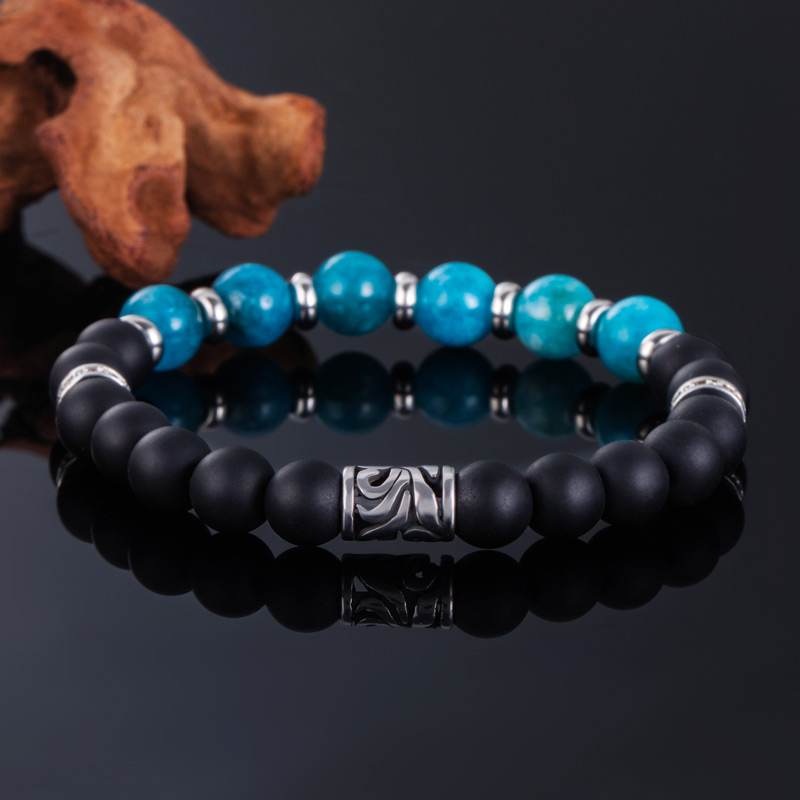 Helloice Obsidian & Apatite Beaded Stretch Bracelet
