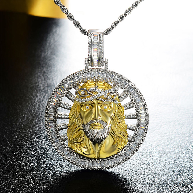 Helloice Iced Round 3D Jesus Baguette Medallion Pendant