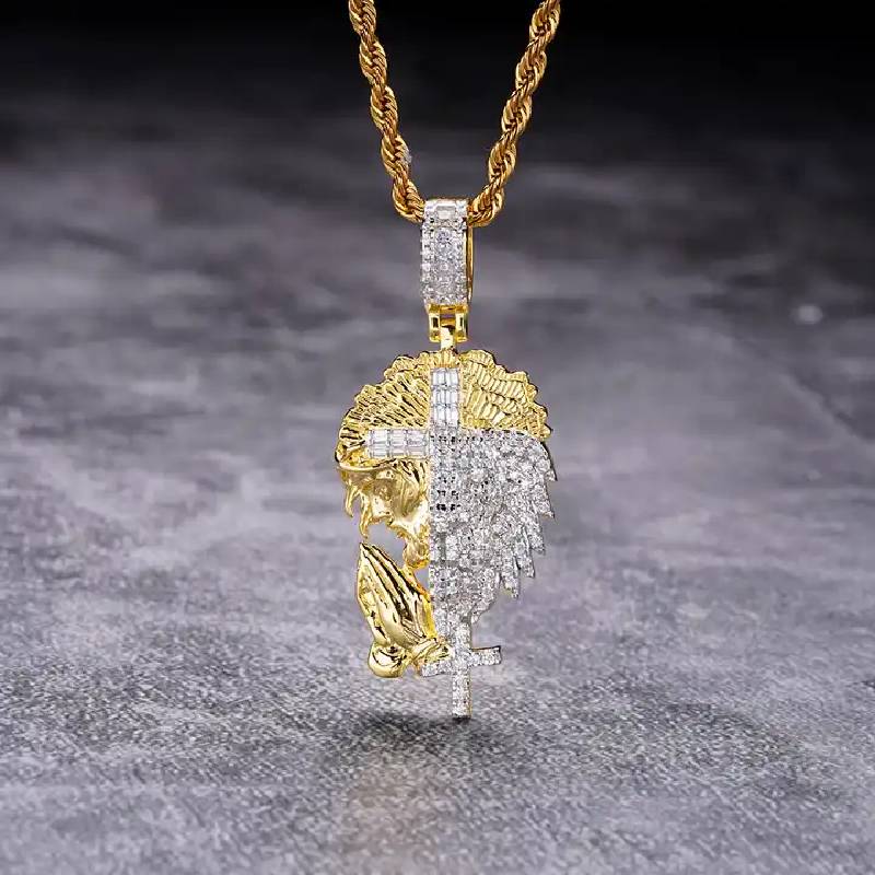 Helloice Half Jesus and Half Lion with Cross Two-tone Pendant