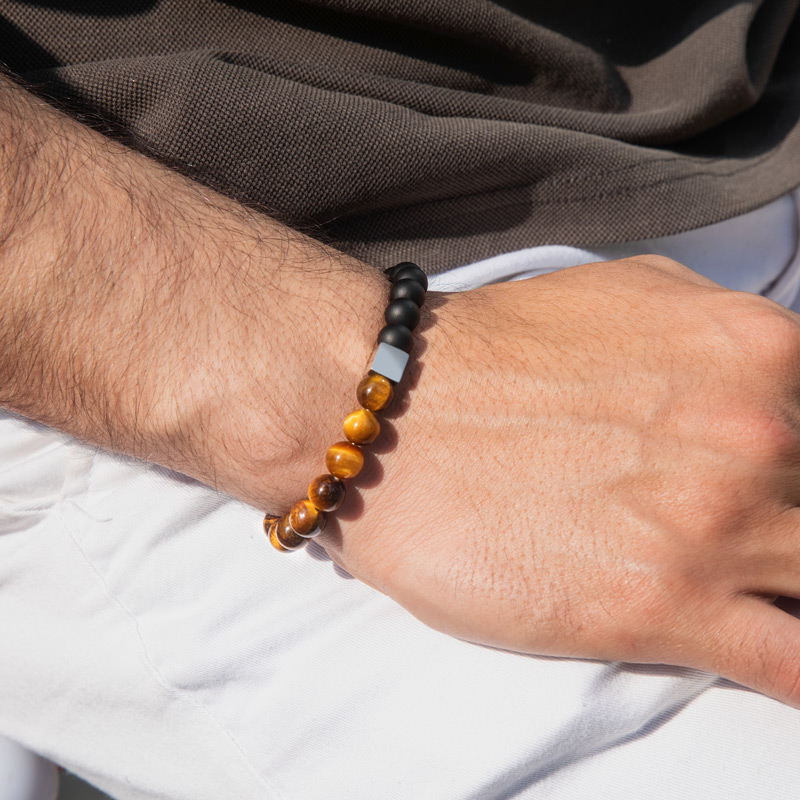 Helloice Yellow Tiger Eye Obsidian Beaded Stretch Bracelet