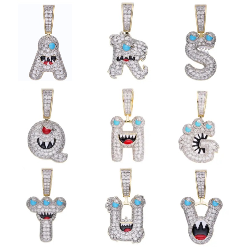 Helloice Iced Cartoon Bubble 26 Initial Letters Pendant