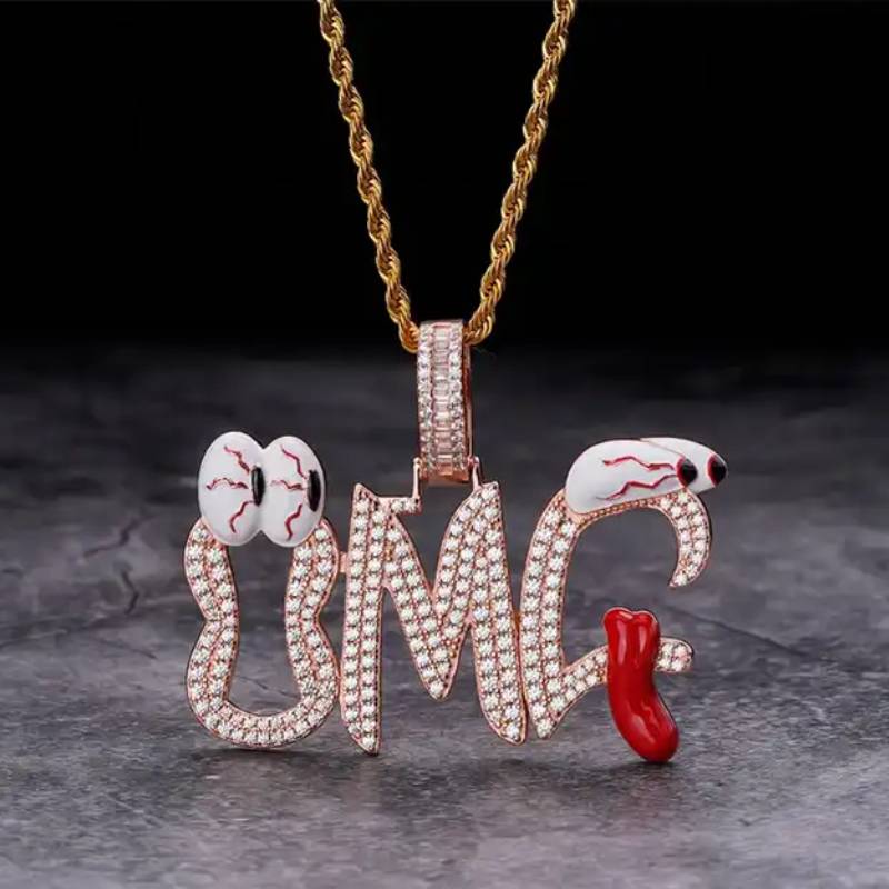 Helloice Iced Funny 'OMG' with Shocked Eyeballs Pendant