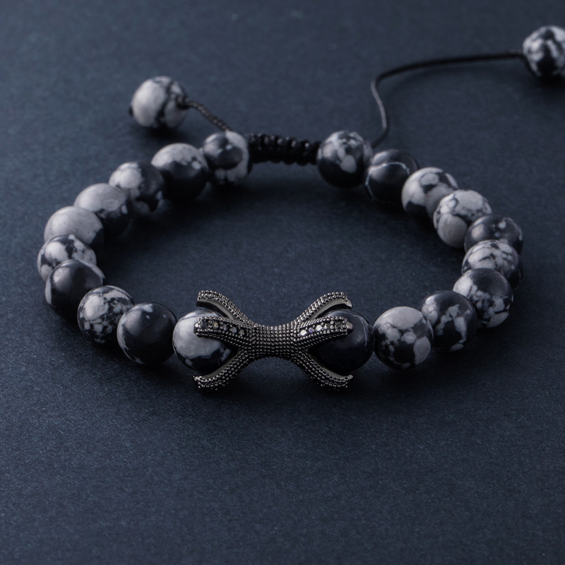 Helloice Eagle Claw Natural Stones Alabaster Beaded Adjustable Bracelet