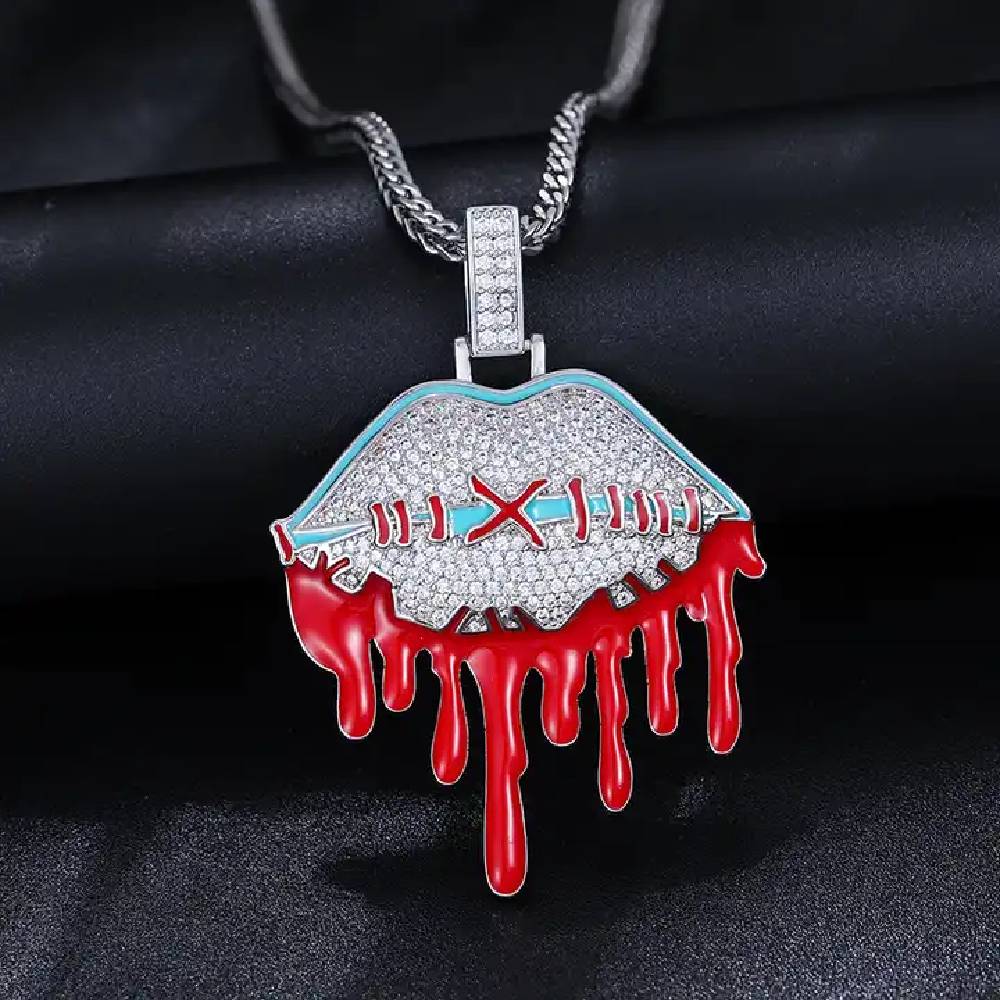 Helloice Halloween Scary Seam Bleeding Shut Mouth Pendant