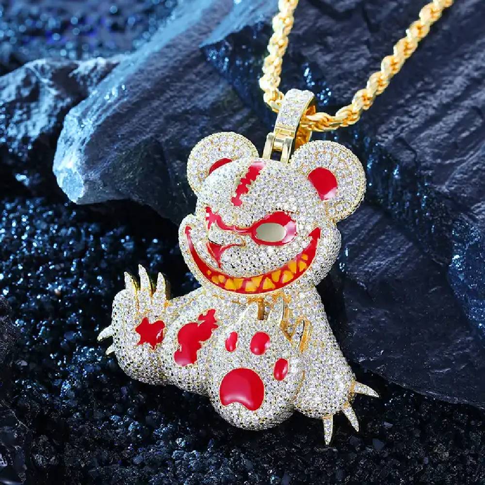Helloice Micro Pave Evil Bear 3D Cartoon Enamel Pendant
