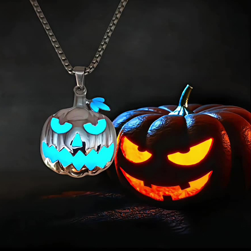 Helloice Halloween Glowing Pumpkin Pendant Necklace