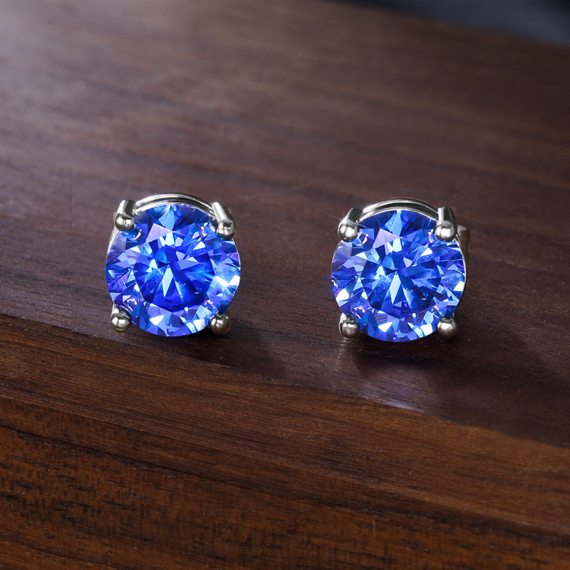 Helloice Sapphire Blue Round Cut Stud Earrings