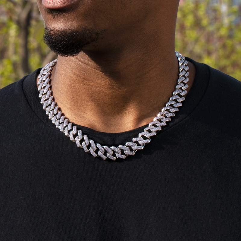 Helloice 15mm Iced Handset Light Purple Cuban Chain in White Gold