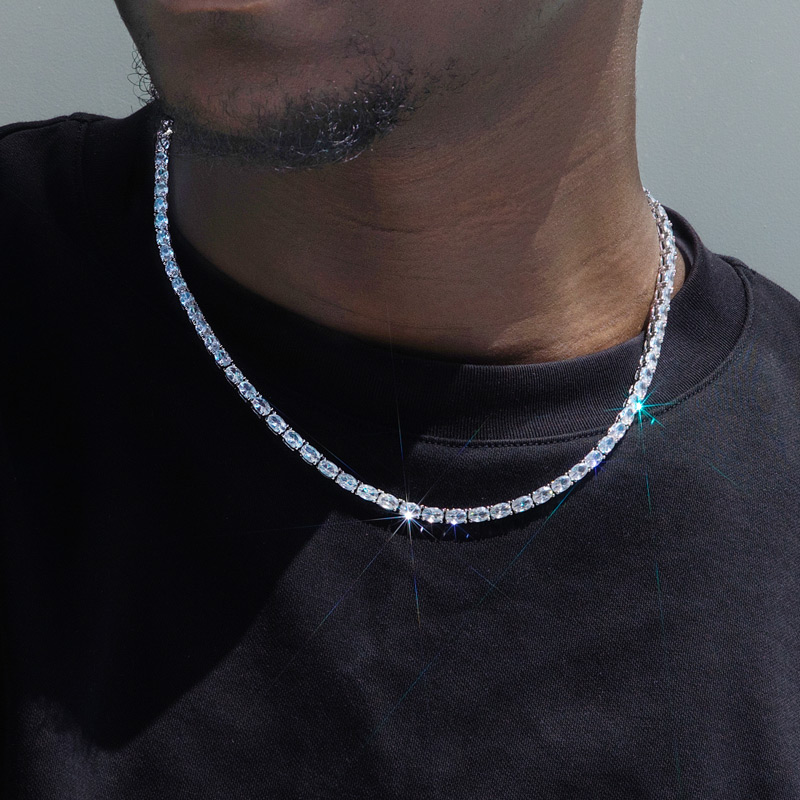 Helloice 4mm Oval Tennis Chain in White Gold