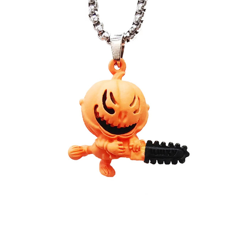 Helloice Halloween Funny Pumpkin with Chainsaw Pendant