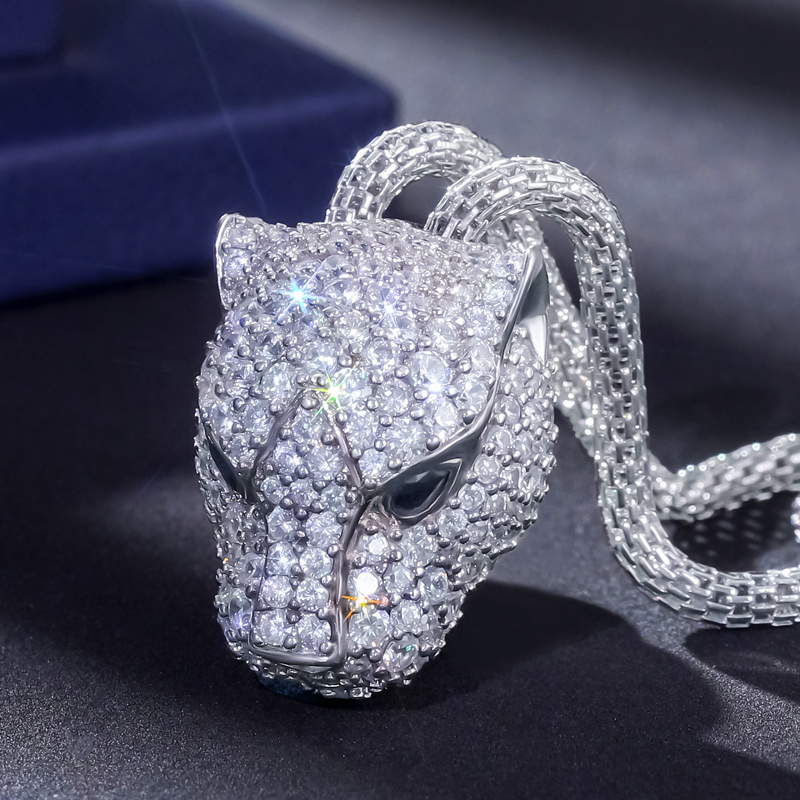 Helloice Iced Panther Pendant in 18K White Gold Plated