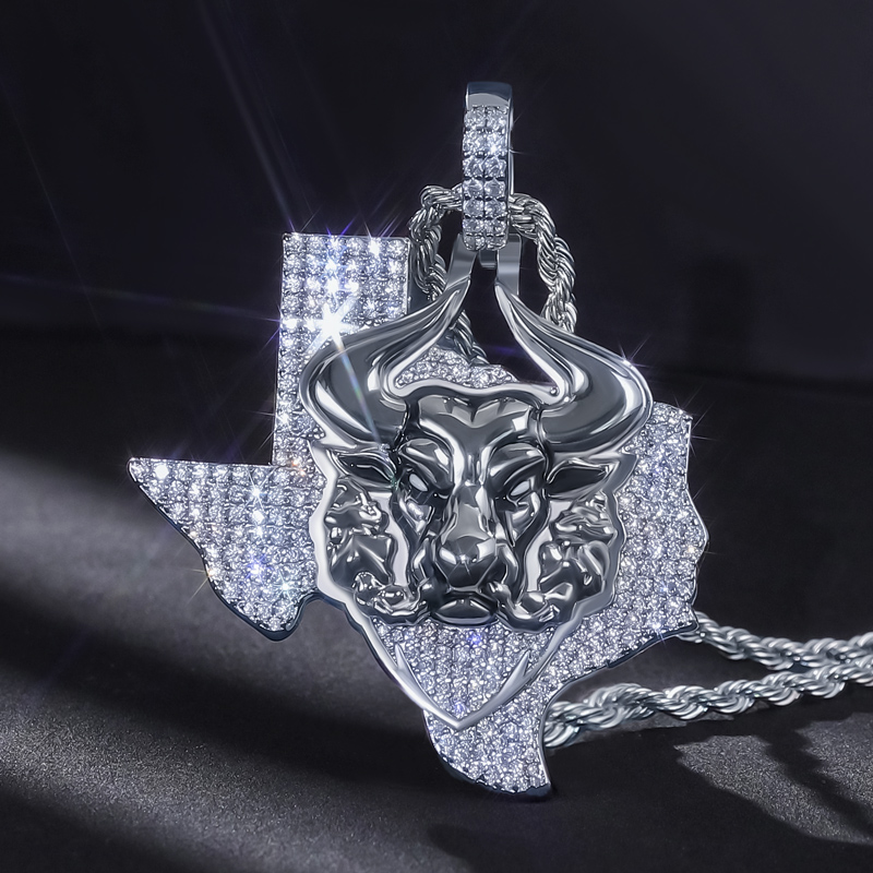 Helloice Iced Texas Angry Bull Pendant in White Gold