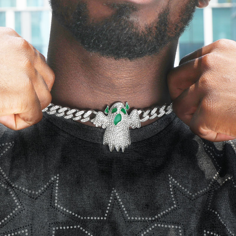 Helloice Iced Glow in the Dark Ghost Pendant Cuban Chain