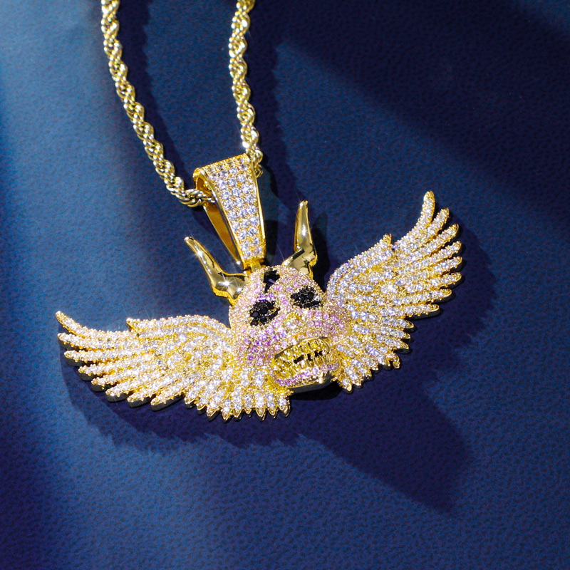 Helloice Iced Skull Head Pendant with Angel Wings
