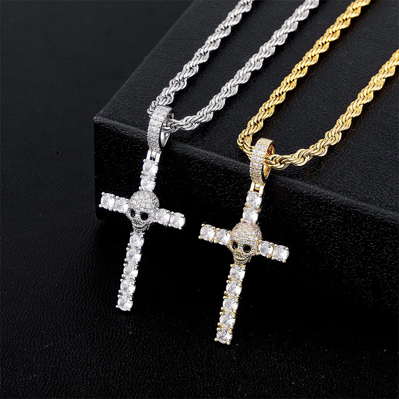 Helloice Iced Skull Head Cross Pendant