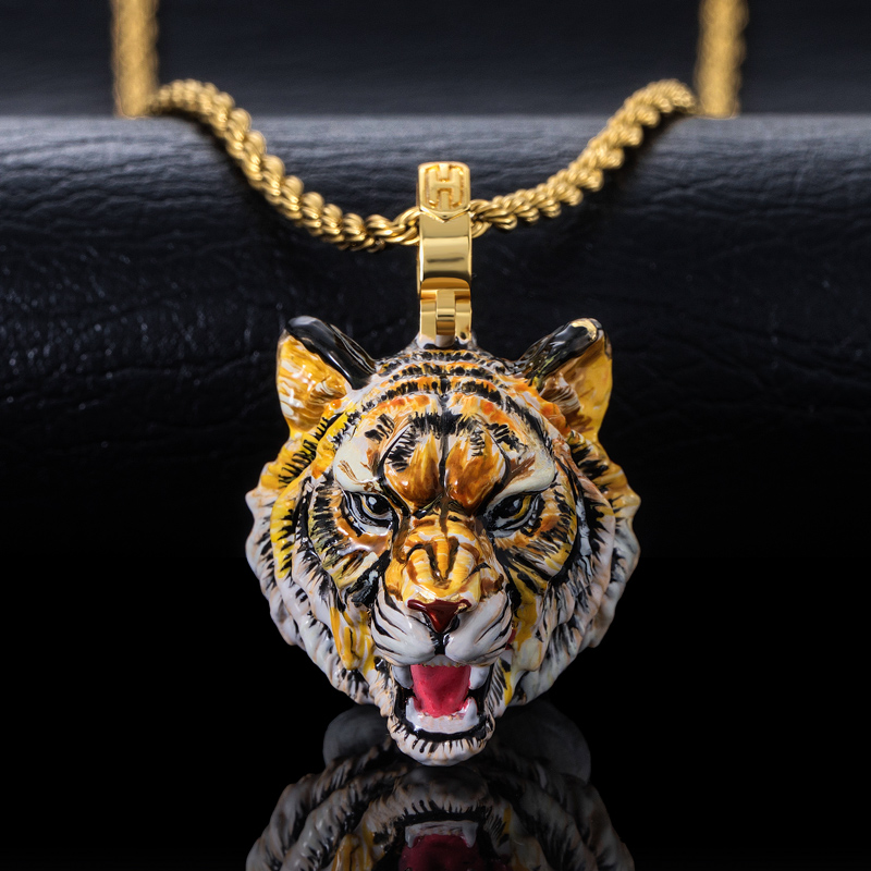 Helloice Hand-painted Enamel Roaring Tiger Pendant