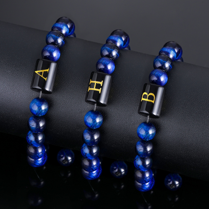 Helloice 26 Initial Letter Blue Tiger Eye Stone Braided Bracelet