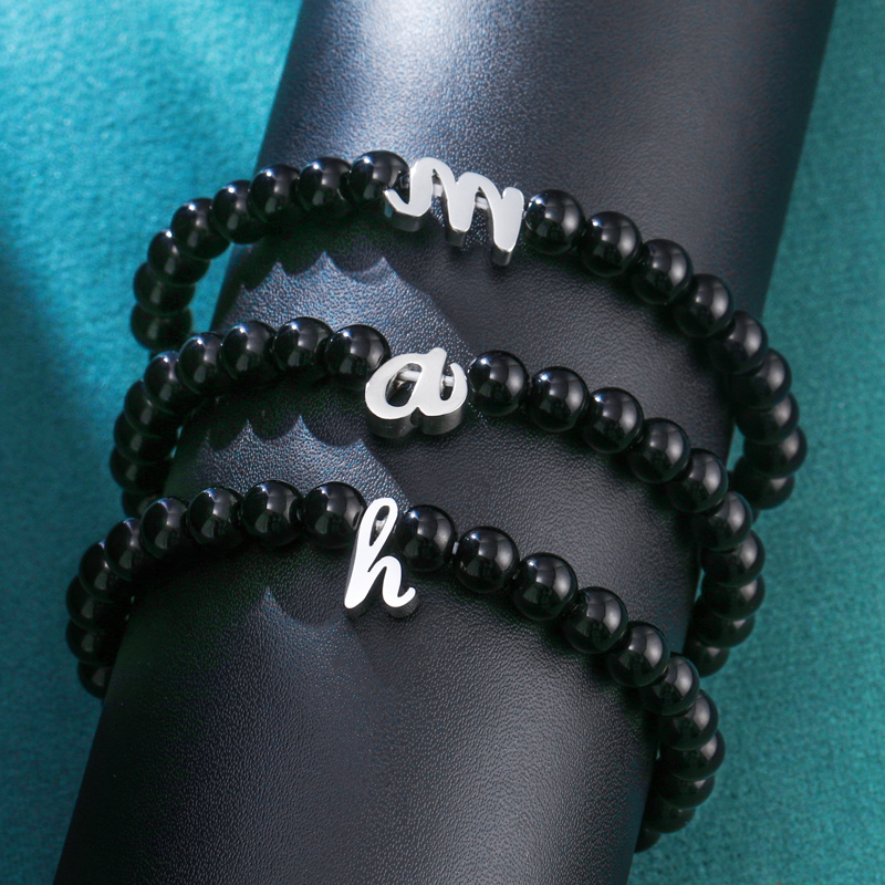 Helloice Black Obsidian Lowercase Letters Stretch Bracelet