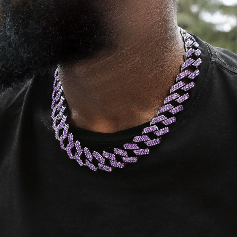 Helloice Iced Purple 20mm Miami Cuban Chain with Big Box Clasp in Black Gold