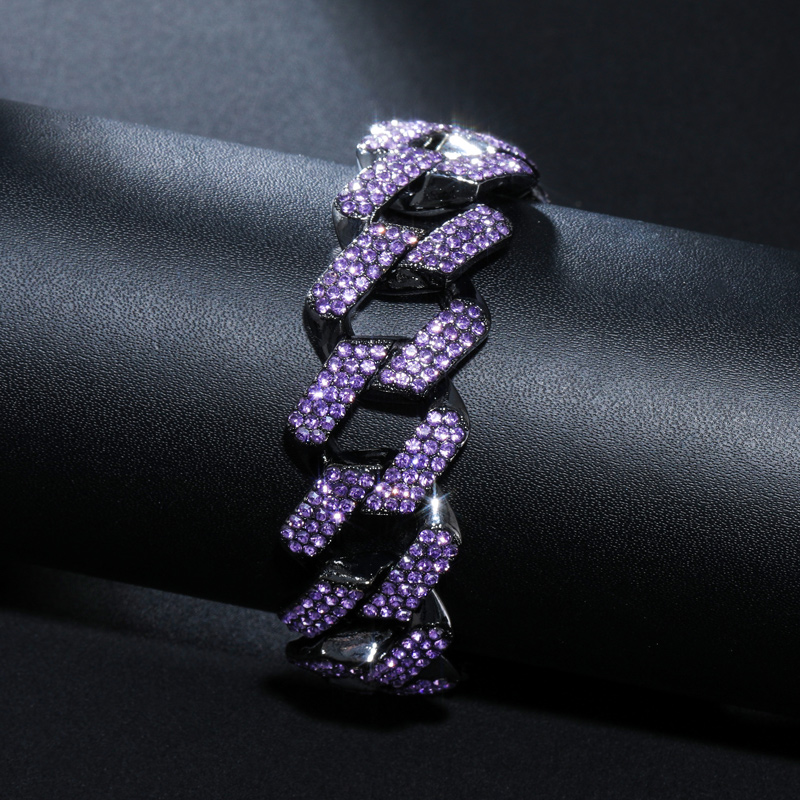 Helloice  Iced Purple 20mm Miami Cuban Bracelet with Big Box Clasp in Black Gold