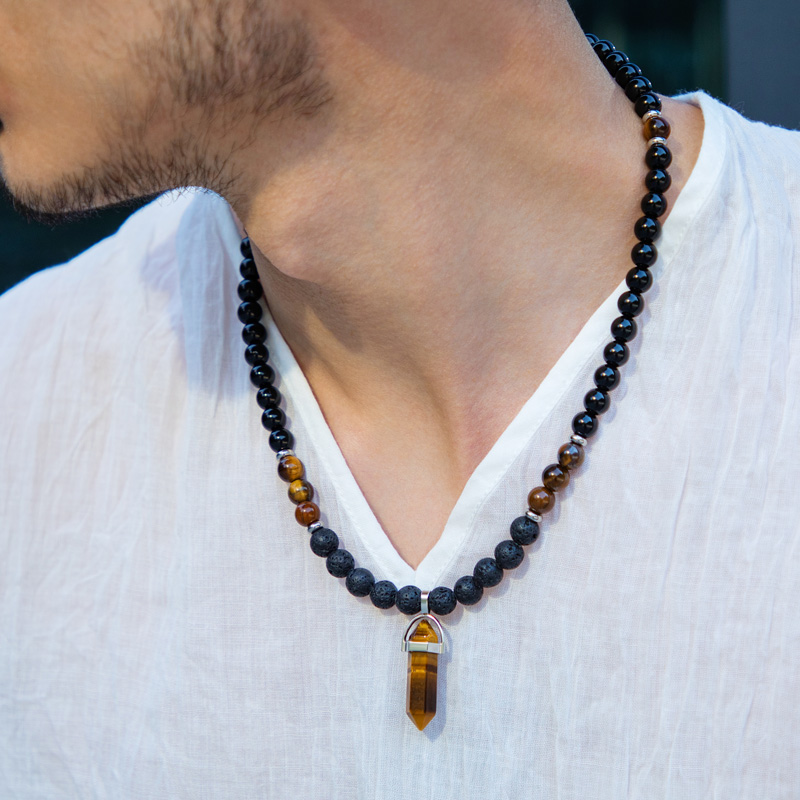Helloice Natural Healing Stone Necklace with Hexagonal Pointed Pendant