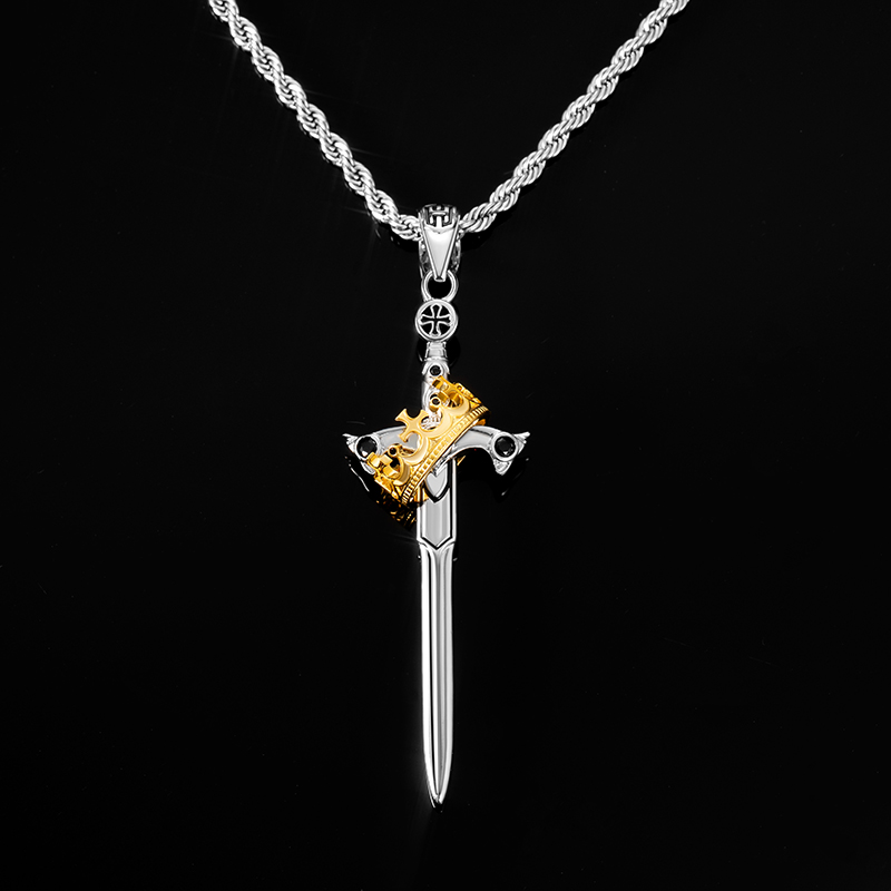 Helloice Iced Two Tone Crown Sword Pendant