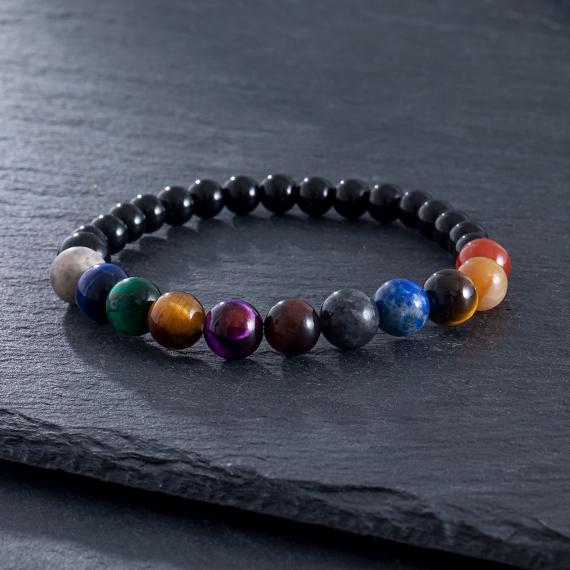 Helloice  Natural Stones Tiger Eye Obsidian Beaded Bracelet