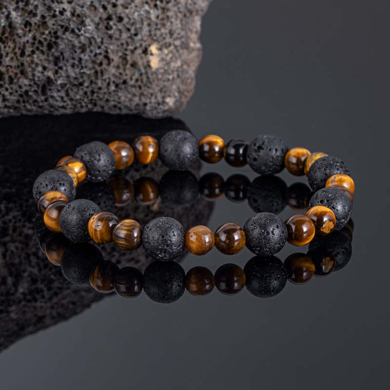 Helloice  Tiger’s Eye & Lava Stones Beaded Stretch Bracelet