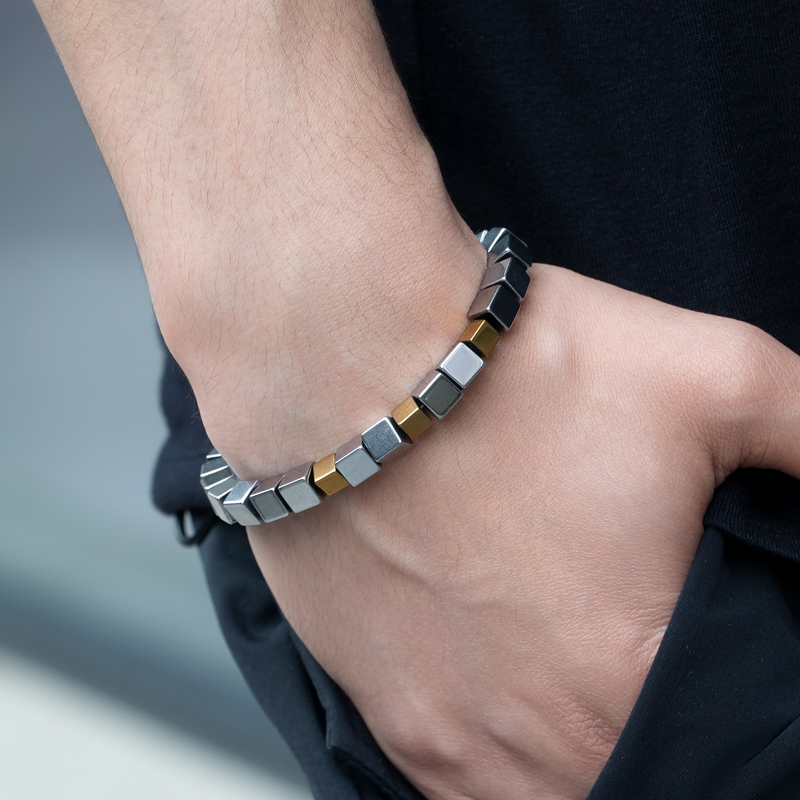 Helloice Square Black Gallstone Beaded Adjustable Bracelet