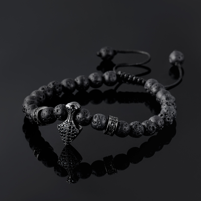 Helloice Tiger’s Eye Lava Stone Spike Beaded Adjustable Bracelet