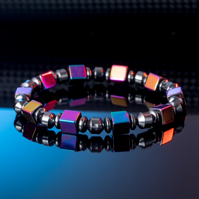 Helloice  Rainbow Square Black Gallstone Beads Stretch Bracelet