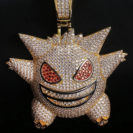 Helloice Big Iced Gengar Pendant in Gold Free Engraving