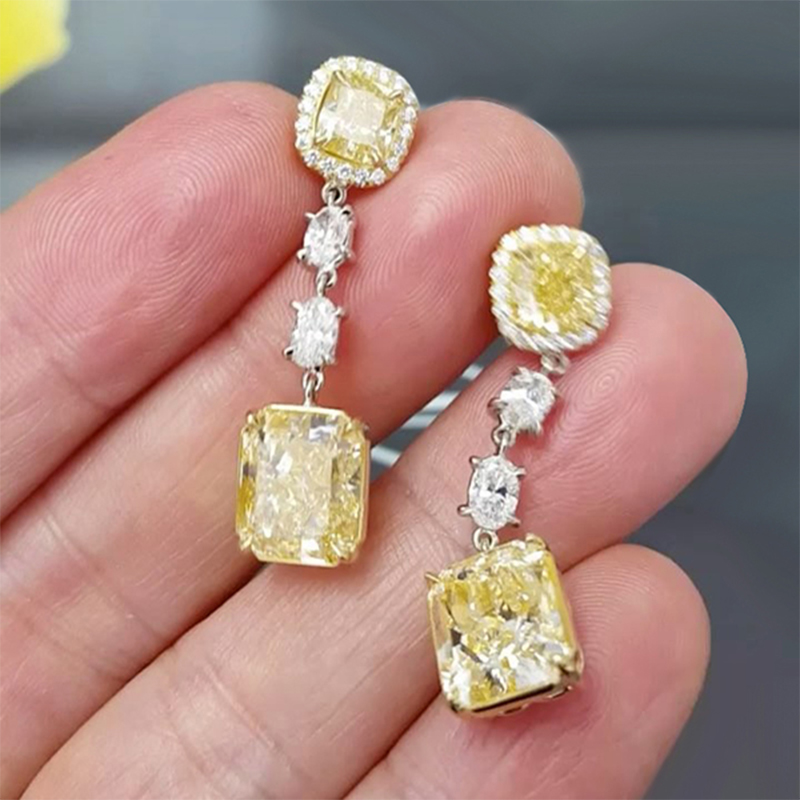 Helloice Fancy Yellow Cushion Cut & Radiant Cut Drop Earring