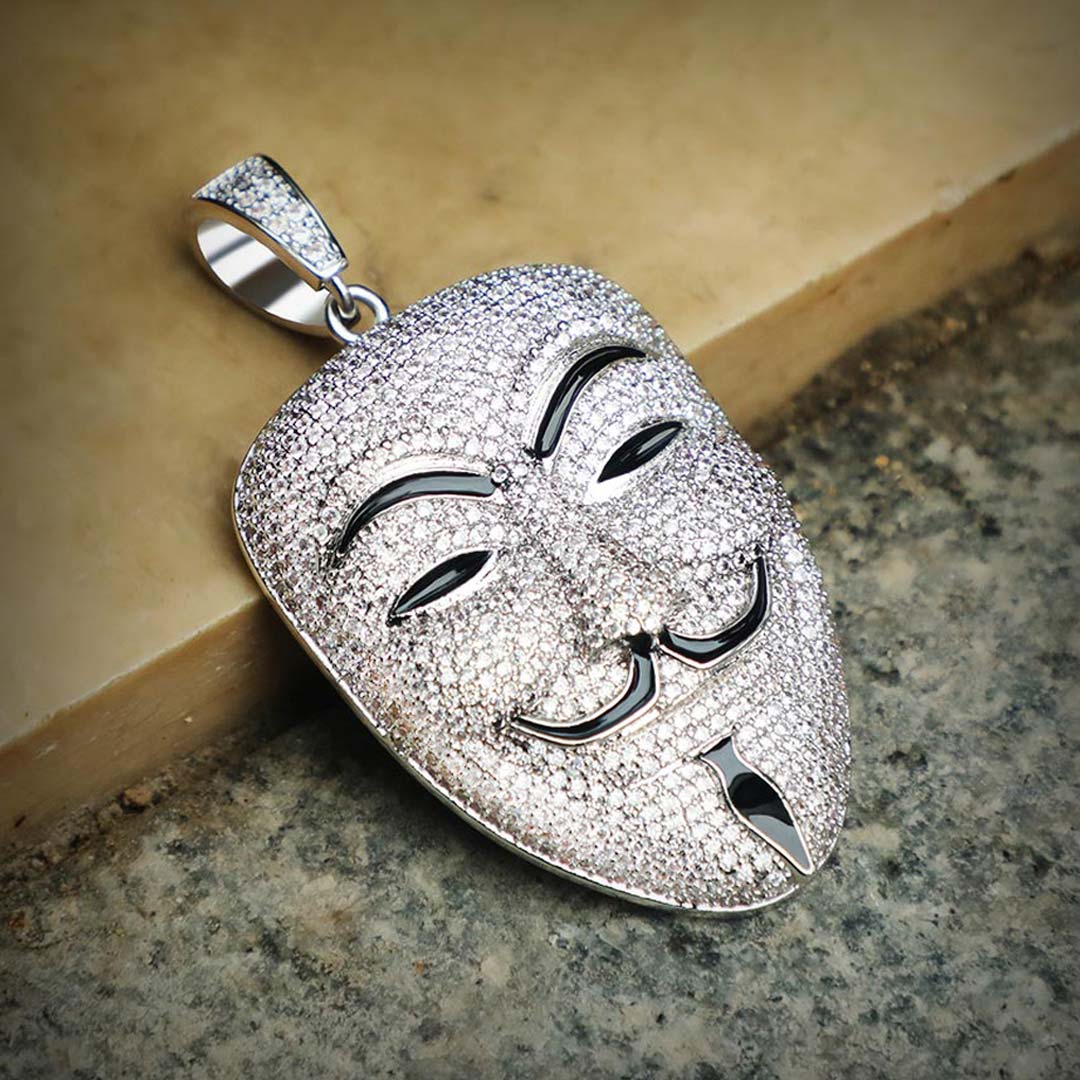 Helloice Iced Smile Killer False Face Pendant in White Gold